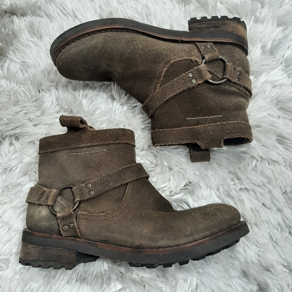 Bussola Suede Moto Ankle Boots Size 37 Green/Brown - Picture 2 of 11